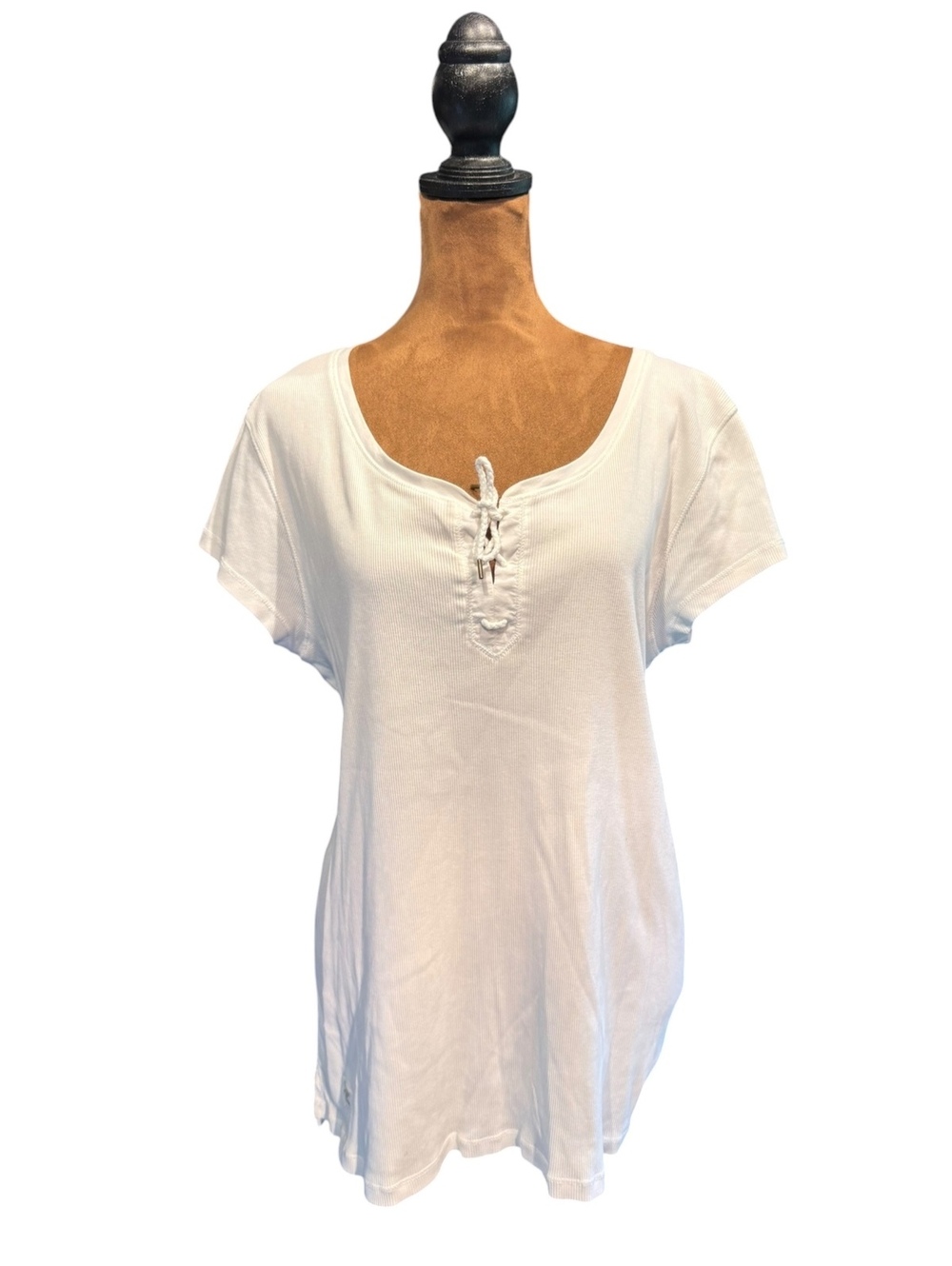 Ralph Lauren Women's White Cotton Lace-Up Short-Sleeve Top